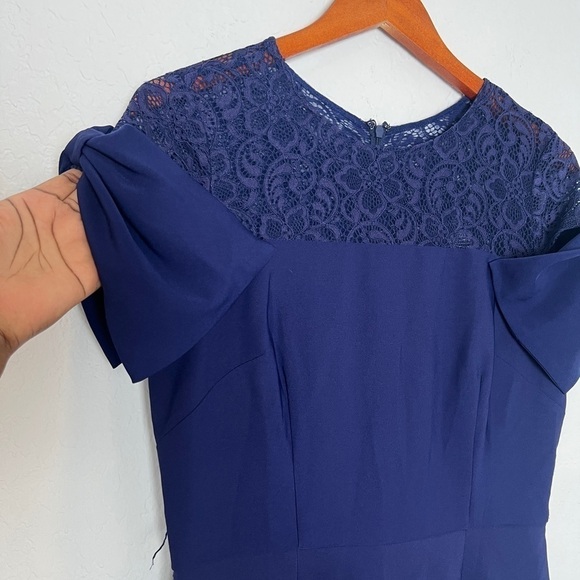 JS COLLECTIONS Blue Annalise Bow Mermaid Gown - Picture 4 of 11